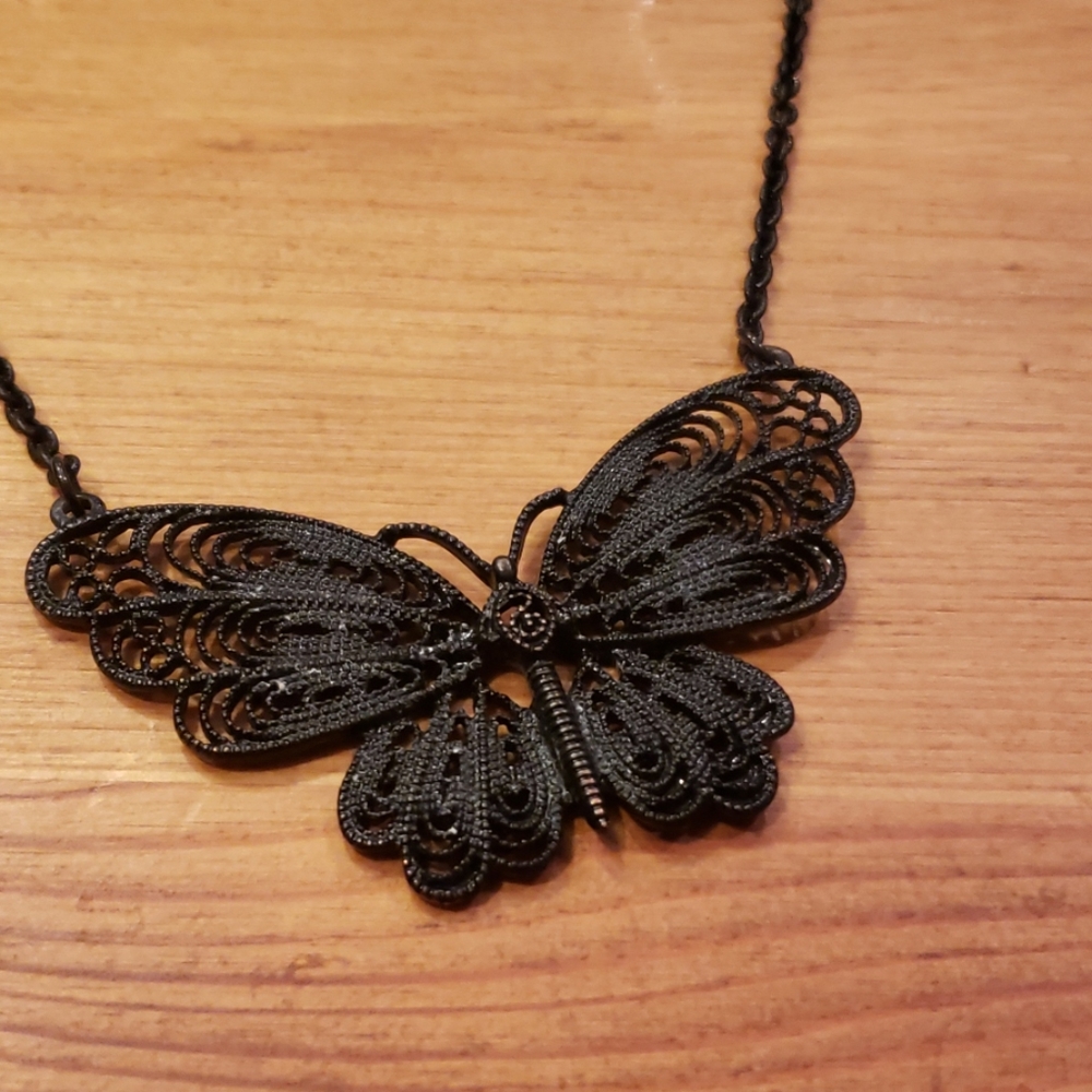 Black Metal Butterfly Necklace
